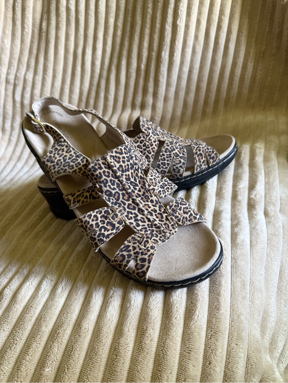 Clarks Leopard-Print Slingback Sandals in Brown and Black